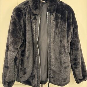 Girls Black Faux Fur Jacket